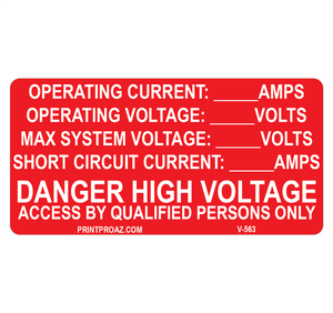 2x4 Danger High Voltage V-563 Decal Solar Labels