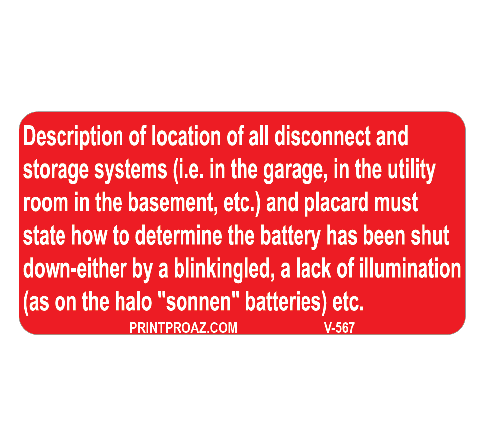 1.5x3 Description of Location V-567 Decal Solar Labels