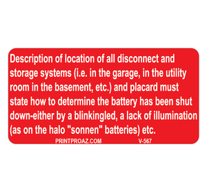 1.5x3 Description of Location V-567 Decal Solar Labels