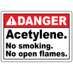 Danger acetylene no smoking sign warning against open flames in flammable gas areas