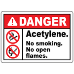 Danger acetylene sign with no smoking and no open flames symbols for flammable gas safety