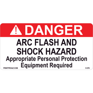 Danger Arc Flash and Shock Hazard, Vinyl Decal, V-376-377