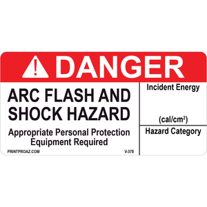 Danger Arc Flash and Shock Hazard, Vinyl Decal, V-378-379