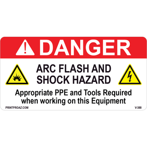 Danger Arc Flash and Shock Hazard, Vinyl Decal, V-388-389