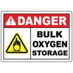 Danger bulk oxygen storage sign with oxidizer warning symbol for workplace safety