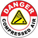 Danger compressed air floor sign with pressurized cylinder hazard symbol for industrial safety