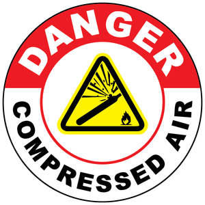 Danger compressed air floor sign with pressurized cylinder hazard symbol for industrial safety