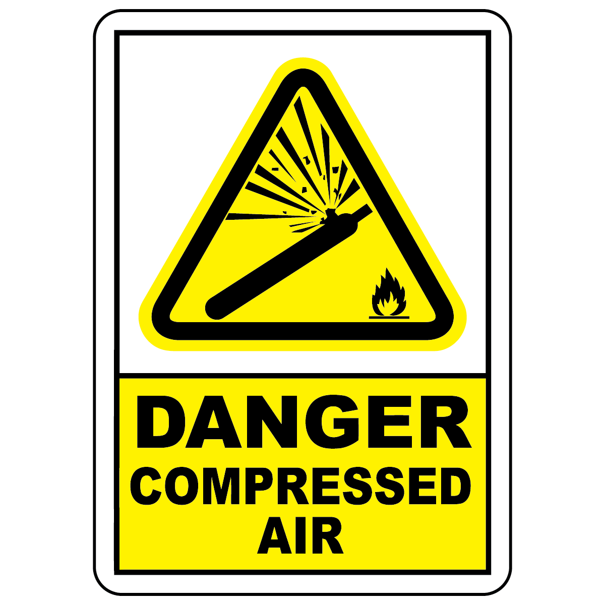 Danger compressed air sign with pressurized cylinder hazard symbol for workplace safety