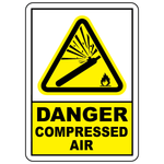 Danger compressed air sign with pressurized cylinder hazard symbol for workplace safety