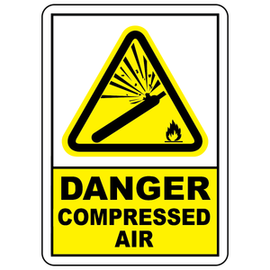 Danger compressed air sign with pressurized cylinder hazard symbol for workplace safety