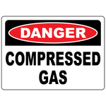 Danger compressed gas sign for identifying pressurized gas storage and hazardous work areas