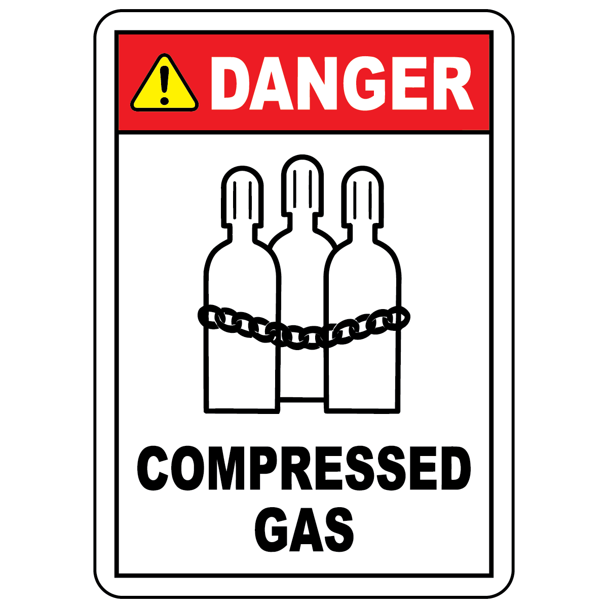 Danger compressed gas sign with cylinder symbol for identifying pressurized gas hazard areas