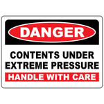 Danger contents under extreme pressure sign for identifying pressurized equipment and systems