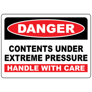 Danger contents under extreme pressure sign for identifying pressurized equipment and systems