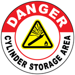 Danger cylinder storage area floor sign with pressurized cylinder hazard symbol