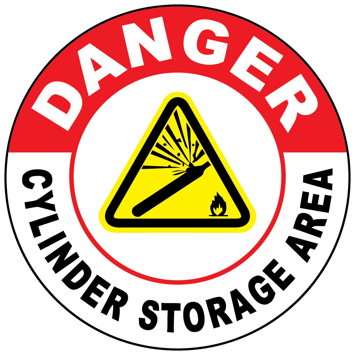 Danger cylinder storage area floor sign with pressurized cylinder hazard symbol
