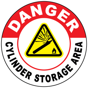 Danger cylinder storage area floor sign with pressurized cylinder hazard symbol