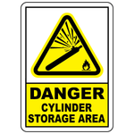 Danger cylinder storage area sign with pressurized cylinder hazard symbol for workplace safety