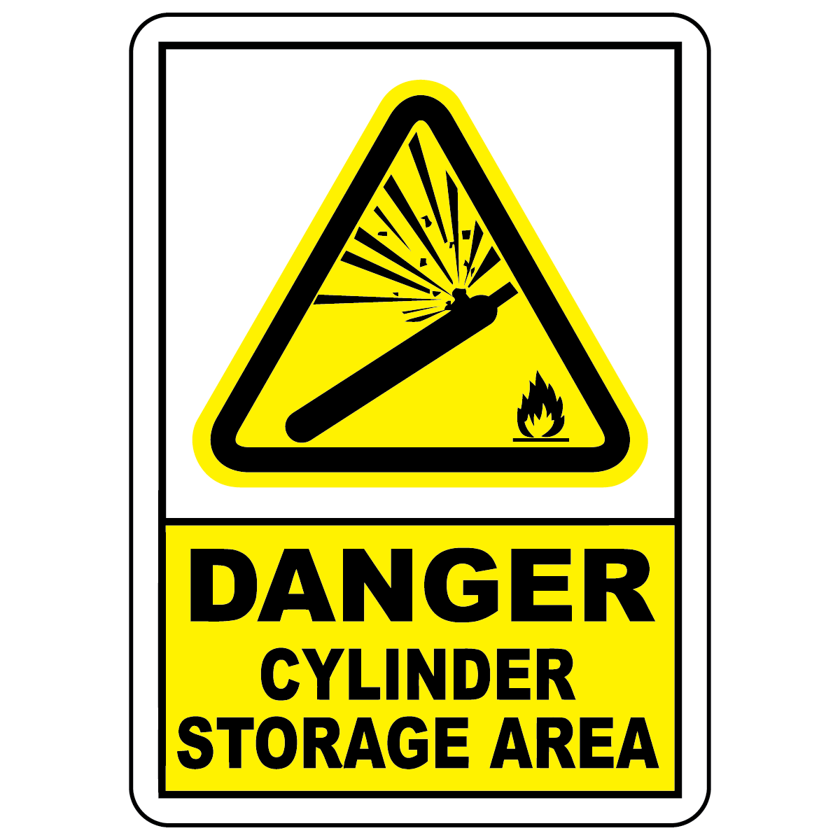 Danger cylinder storage area sign with pressurized cylinder hazard symbol for workplace safety