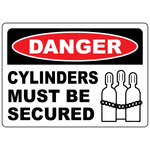 Danger cylinders must be secured safety sign with cylinder symbol