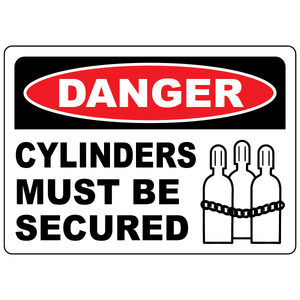 Danger cylinders must be secured safety sign with cylinder symbol