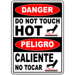Bilingual danger label for hot surface and burn hazard