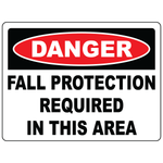 Danger fall protection required sign for elevated hazardous work area safety