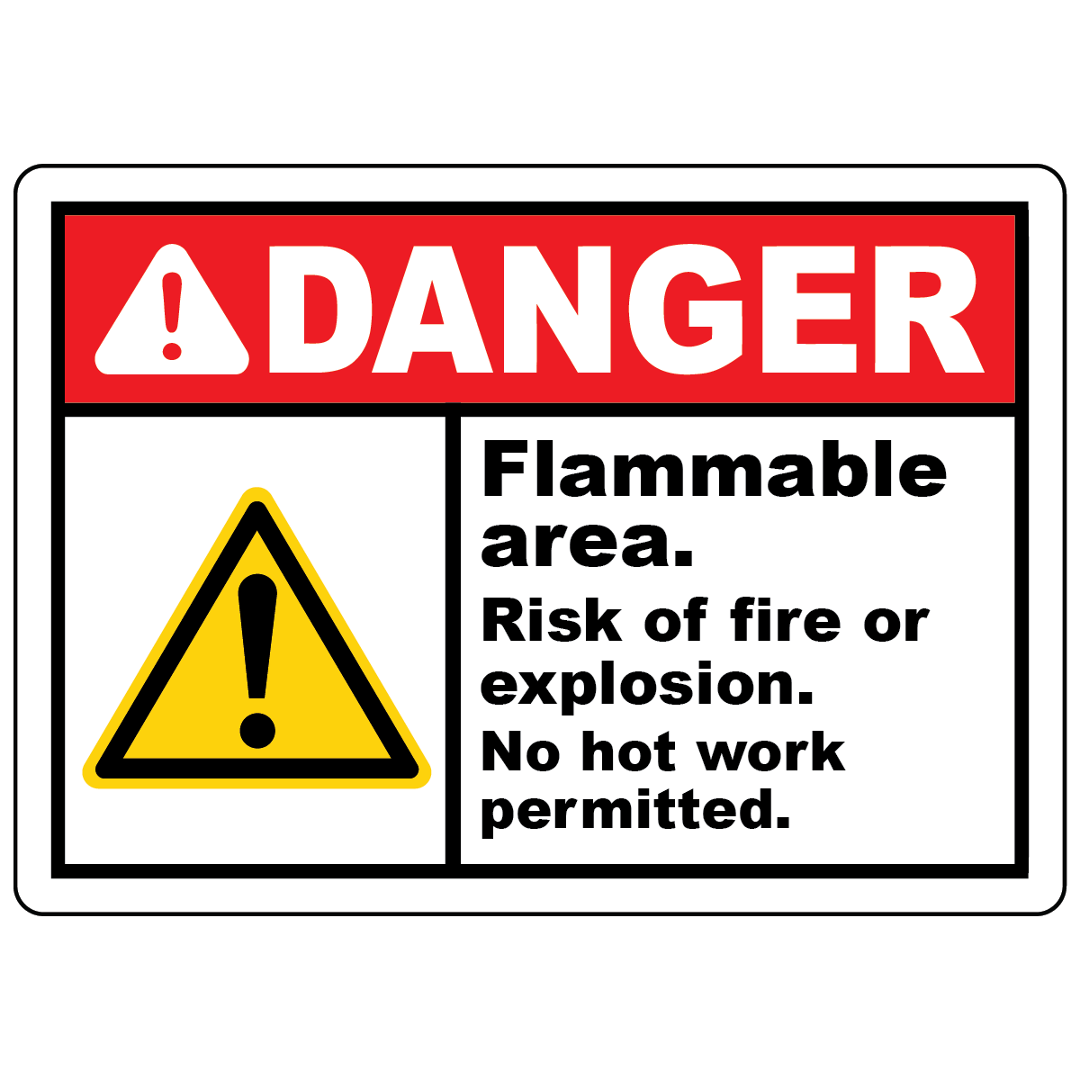Danger flammable area no hot work fire explosion safety sign
