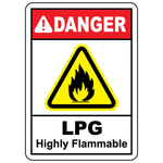 Danger LPG highly flammable sign with flammable material hazard symbol for gas storage safety