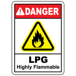 Danger LPG highly flammable sign with flammable material hazard symbol for gas storage safety
