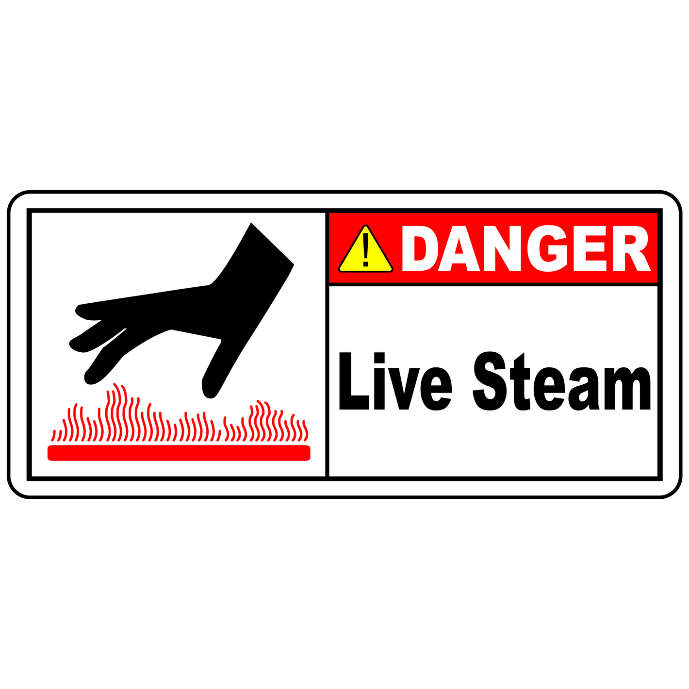 Danger live steam label for high temperature warning
