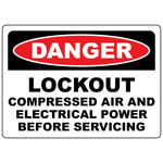 Danger lockout compressed air sign reminding workers to isolate air and electrical power safely