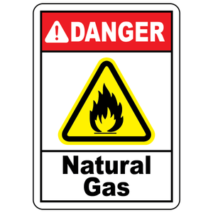 Danger natural gas sign with flammable material hazard symbol for industrial gas safety