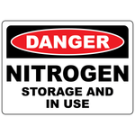 Danger nitrogen storage and in use sign for compressed gas workplace safety