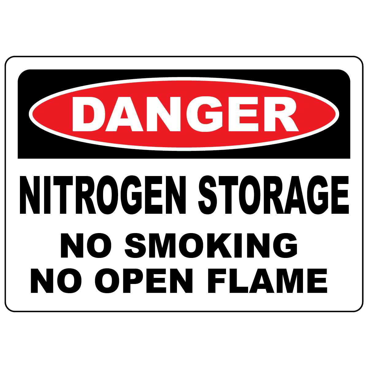 Danger nitrogen storage sign with no smoking and no open flame warning for workplace safety