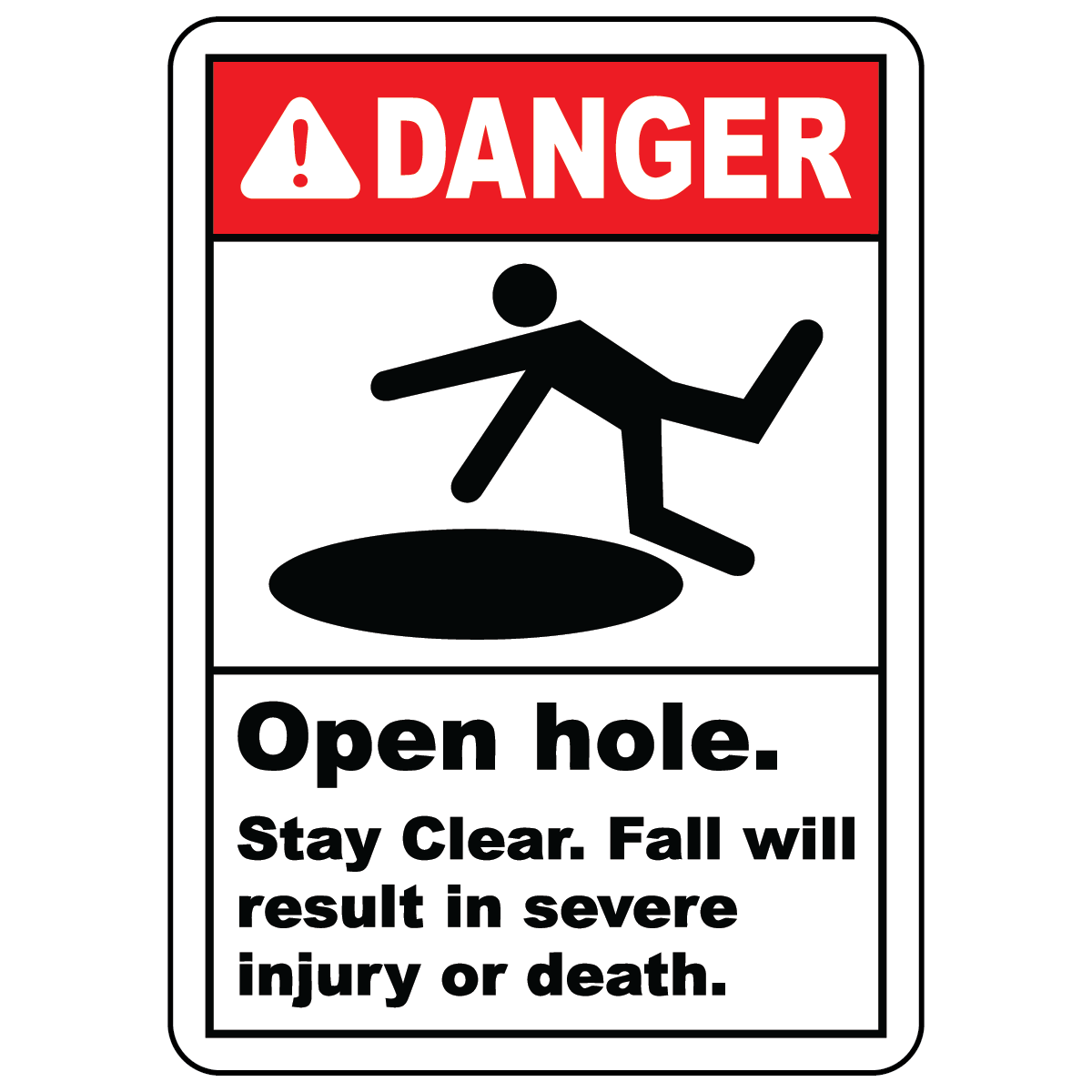 Danger open hole fall hazard safety sign vinyl aluminum