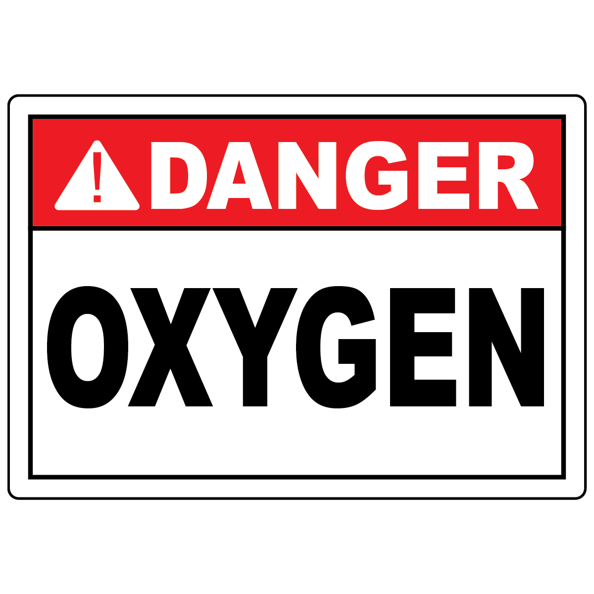 Danger oxygen vinyl label for identifying oxygen cylinders, tanks, piping, and storage areas safely