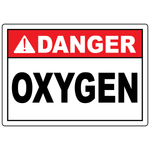 Danger oxygen vinyl label for identifying oxygen cylinders, tanks, piping, and storage areas safely