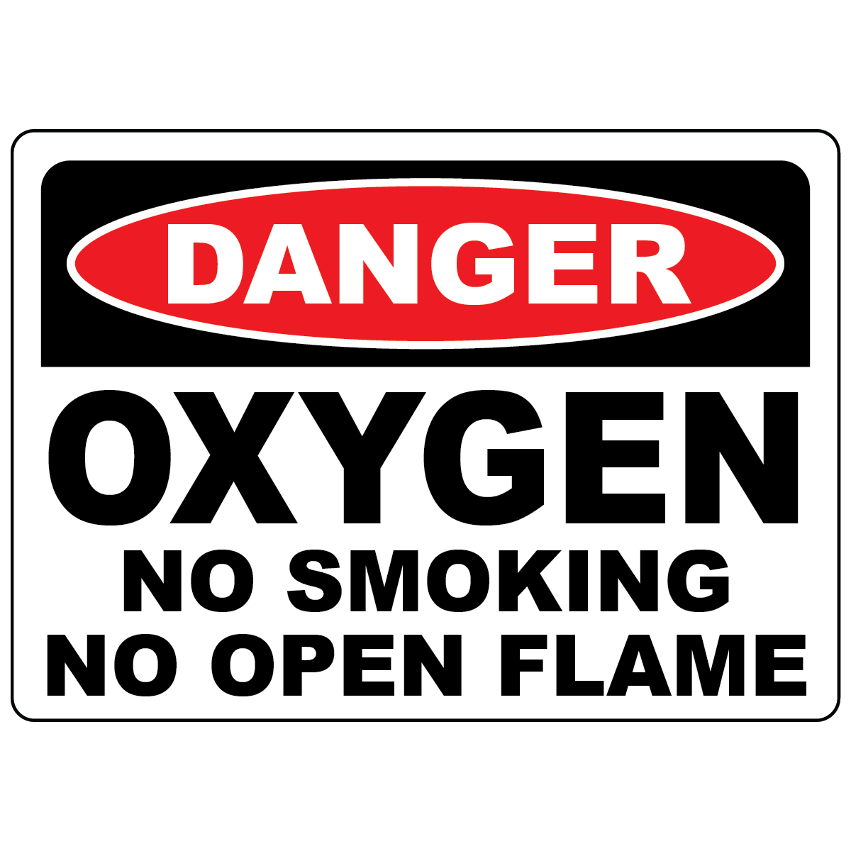 Danger oxygen no smoking no open flames sign for oxygen storage and hazardous gas handling areas