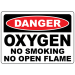 Danger oxygen no smoking no open flames sign for oxygen storage and hazardous gas handling areas