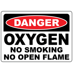 Danger oxygen no smoking no open flames sign for oxygen storage and hazardous gas handling areas