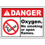Danger oxygen no smoking or open flames sign