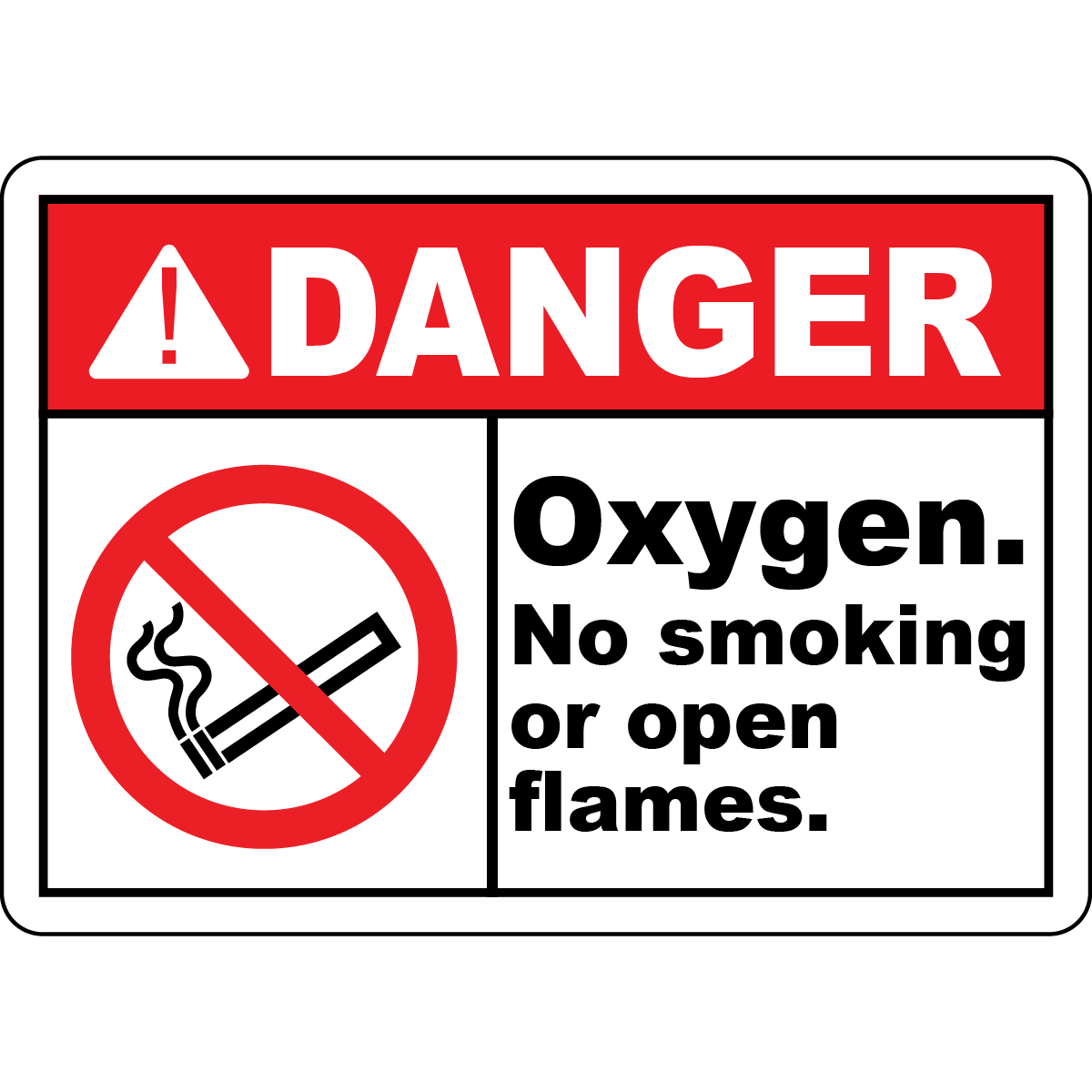 Danger oxygen no smoking or open flames sign
