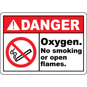 Danger oxygen no smoking or open flames sign