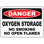Danger oxygen storage sign prohibiting smoking and open flames in storage areas