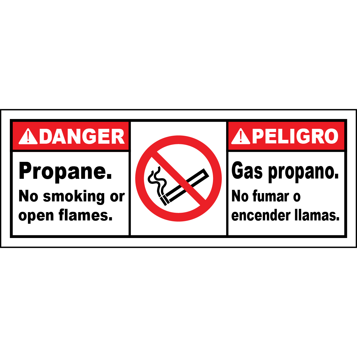 Danger propane bilingual no smoking or open flames sign