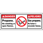 Danger propane bilingual no smoking or open flames sign