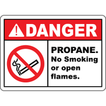 Danger propane no smoking or open flames sign