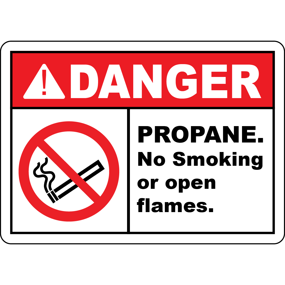 Danger propane no smoking or open flames sign