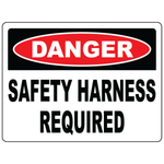 Danger safety harness required sign for elevated construction and industrial areas